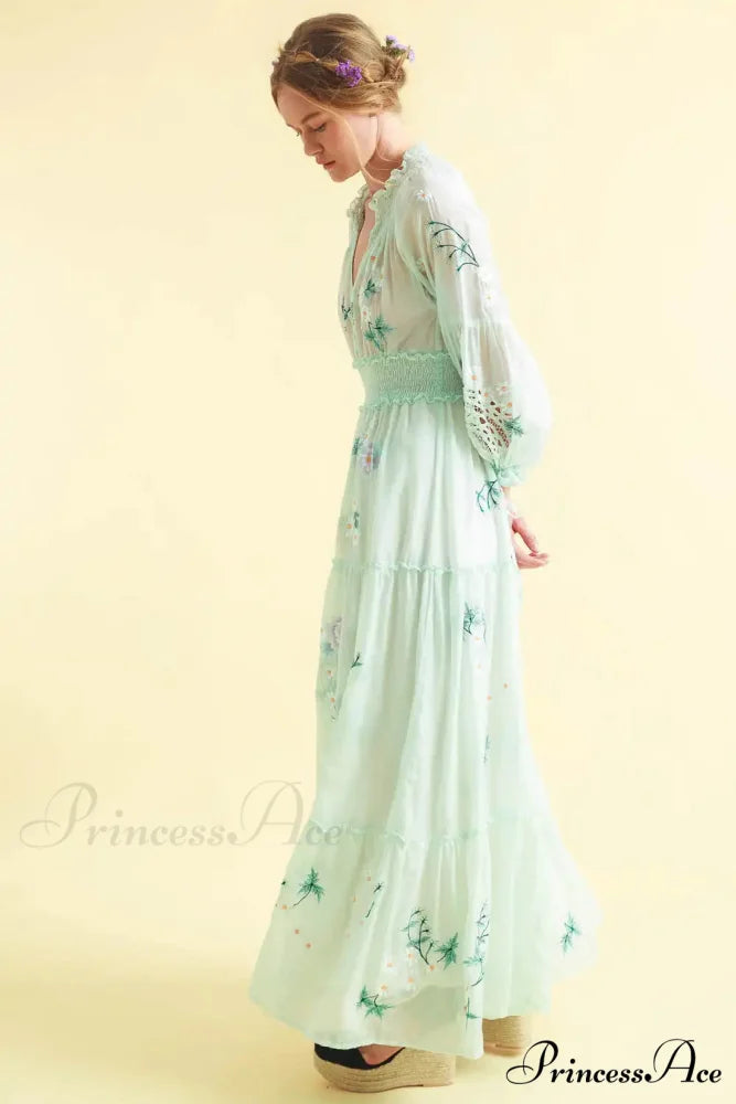 Low-cut Long Sleeve Informal Dress bohodress-250126