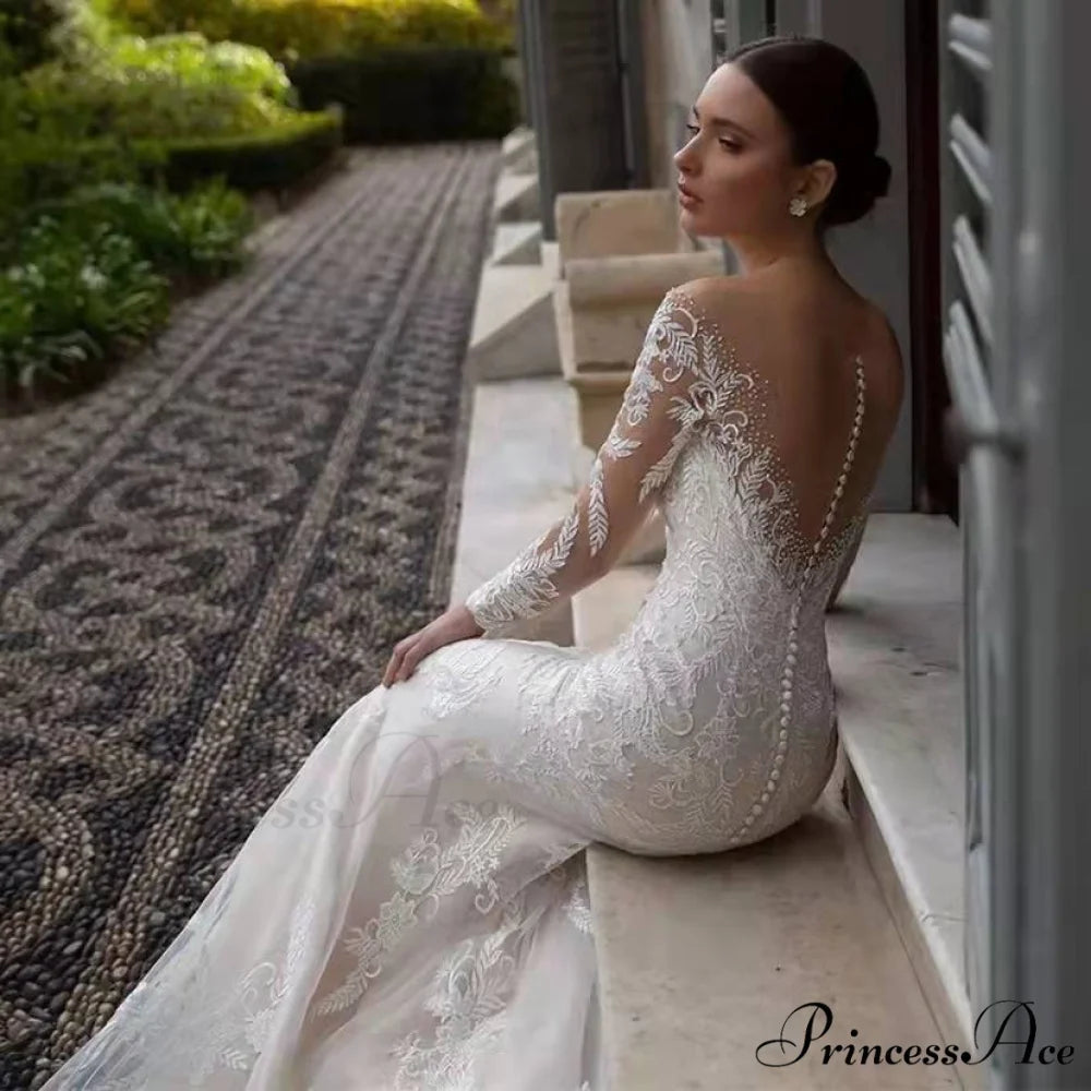 Low-cut Plunging Backless Trumpet Wedding Gown weddingdress-250223