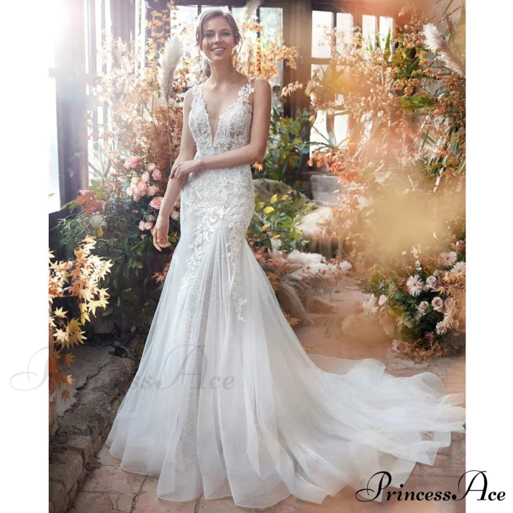 Low-cut Silk Trumpet Bridal Gown lvory white / 2 weddingdress-250223