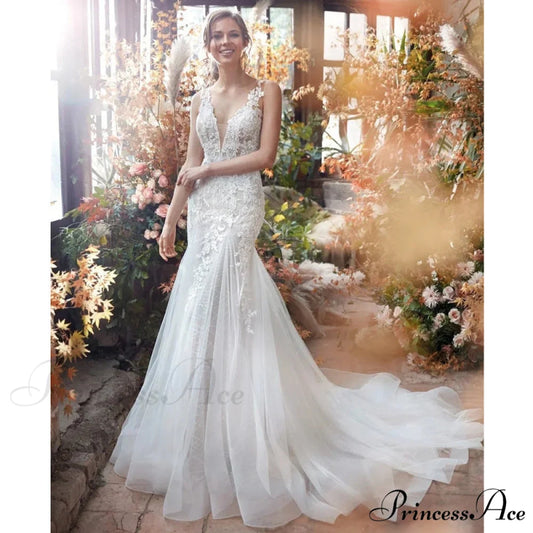 Low-cut Silk Trumpet Bridal Gown lvory white / 2 weddingdress-250223