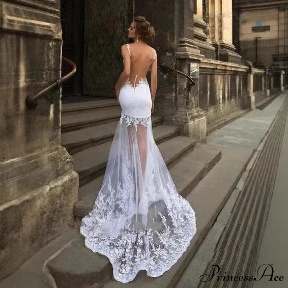 Low-cut Sleeveless Lace Bridal Gown weddingdress-250223