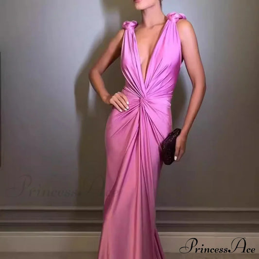 Low-cut Sleeveless Open-back Monochrome Prom Dress promdress-250223