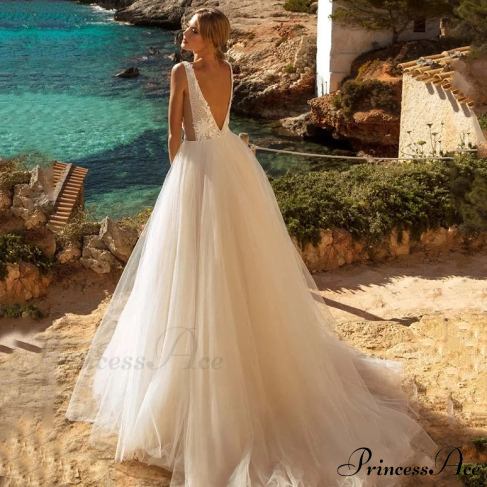 Low Plunging Backless Transparent Bridal Gown weddingdress-250223