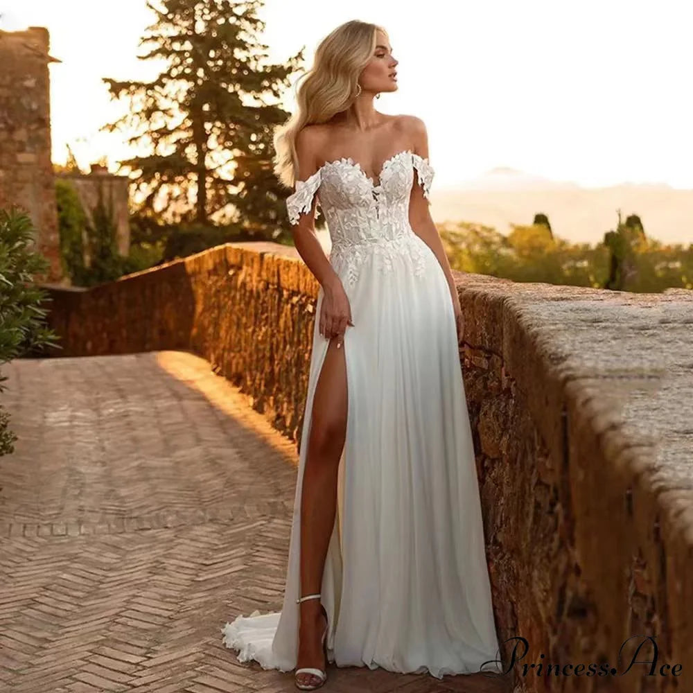 Low Plunging Neckline Tall Split Evening Marriage Gown lvory white / 2 weddingdress-250223