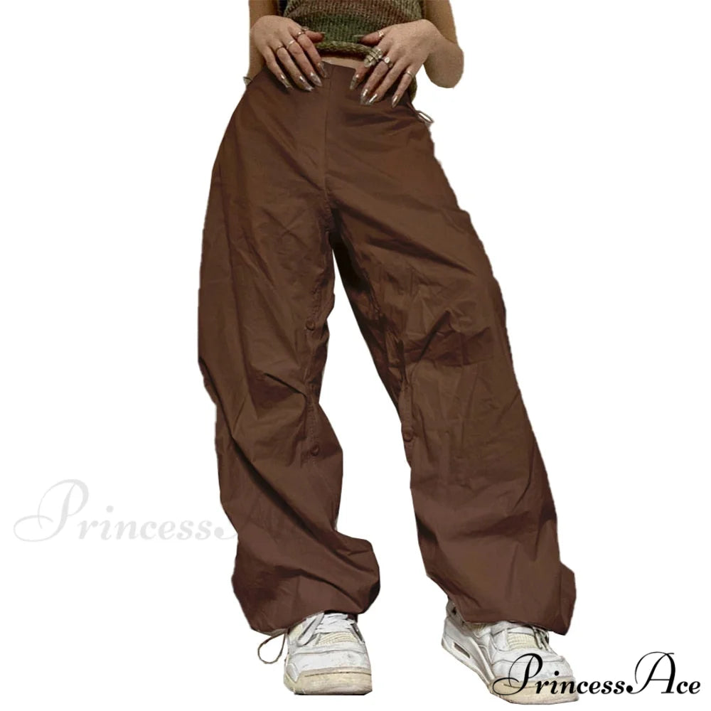 Low Waist Loose Sweatpants Vintage Parachute Pants Brown / S