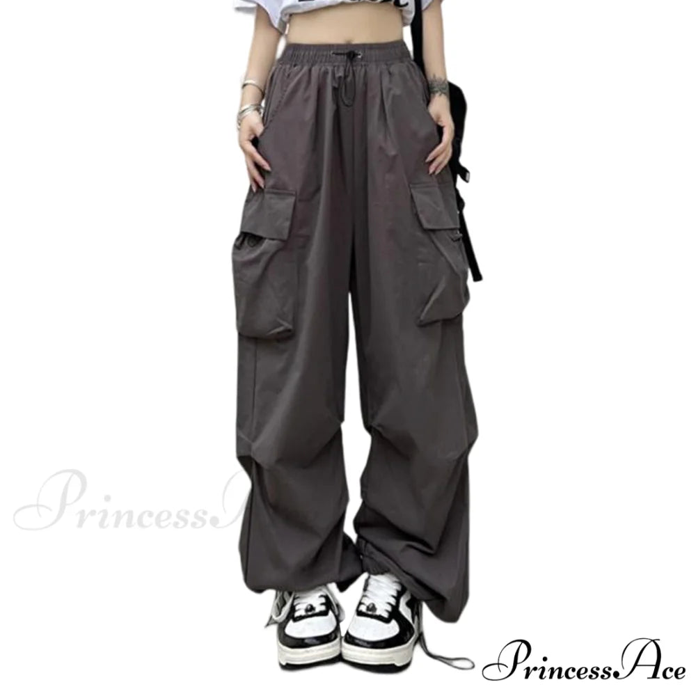 Low Waist Loose Sweatpants Vintage Parachute Pants Grey / S