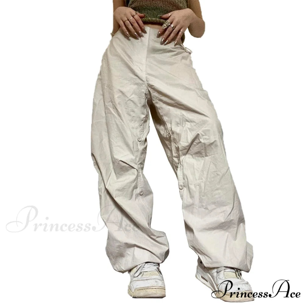 Low Waist Loose Sweatpants Vintage Parachute Pants Khaki / S
