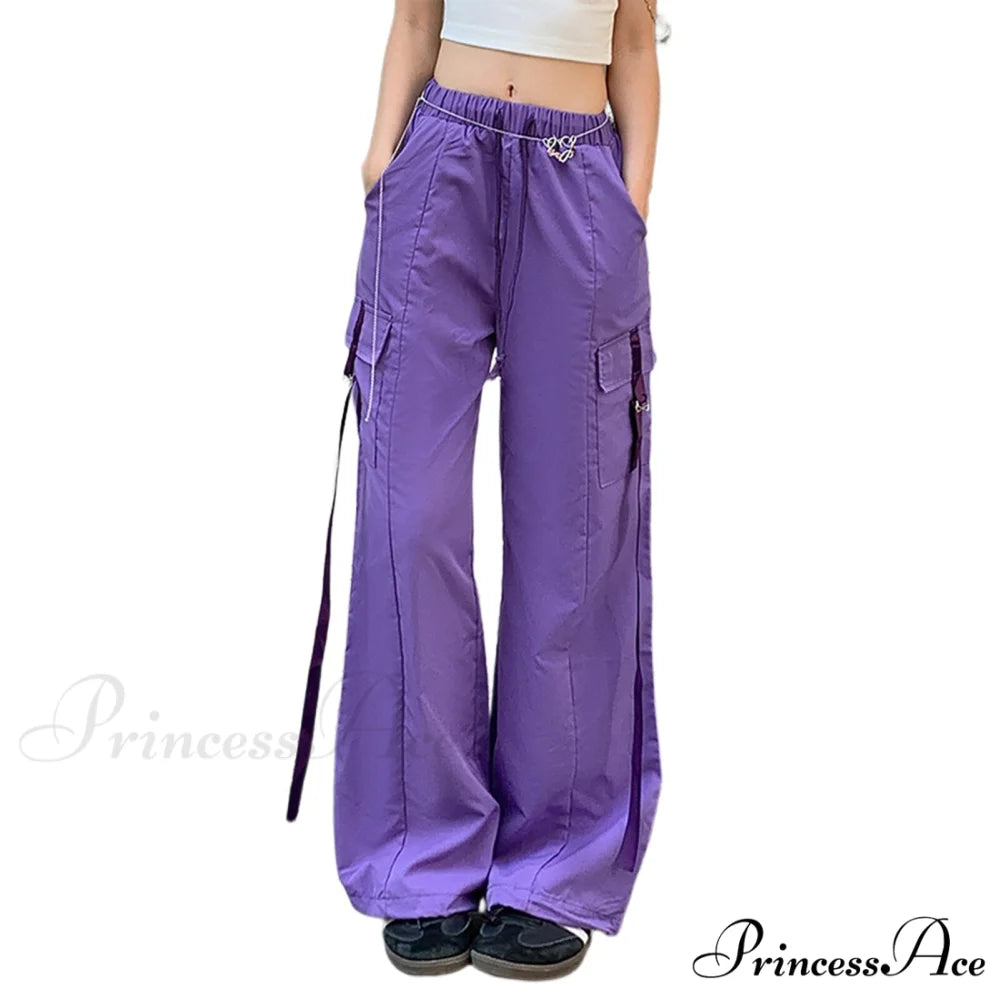 Low Waist Loose Sweatpants Vintage Parachute Pants Purple / S