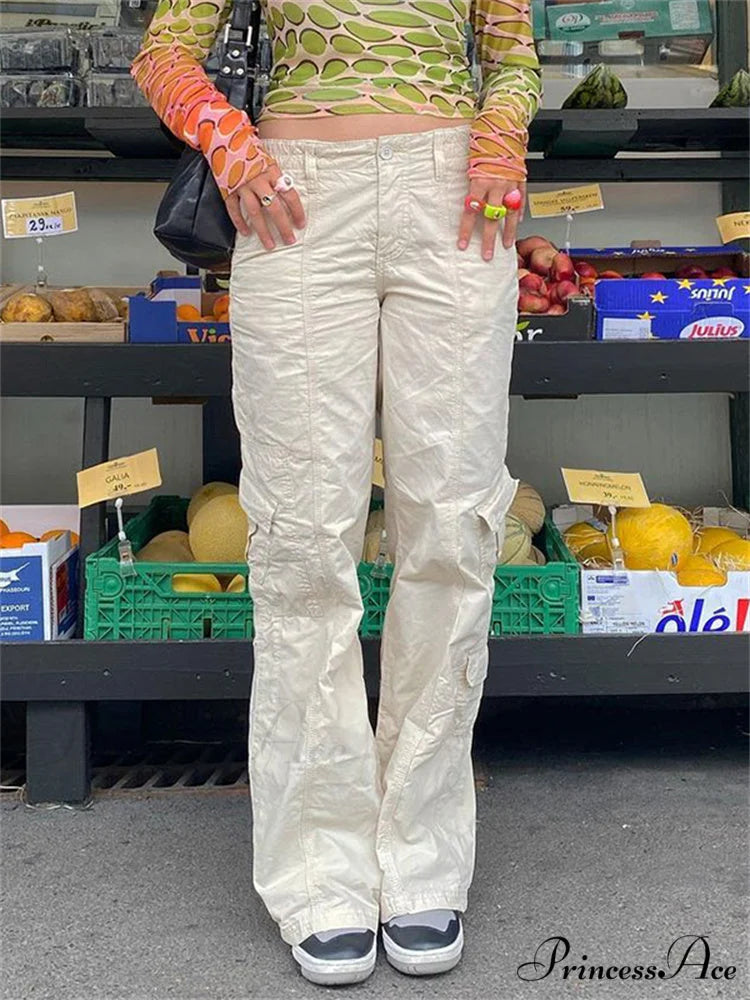 Low Waisted Y2K Grunge Baggy Jeans Beige / S