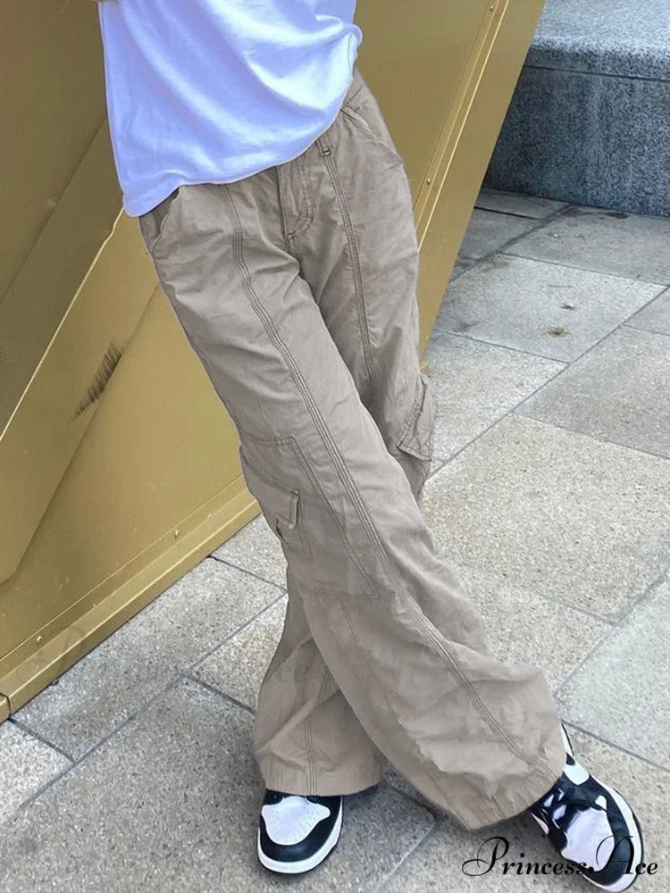 Low Waisted Y2K Grunge Baggy Jeans yellow gray / S