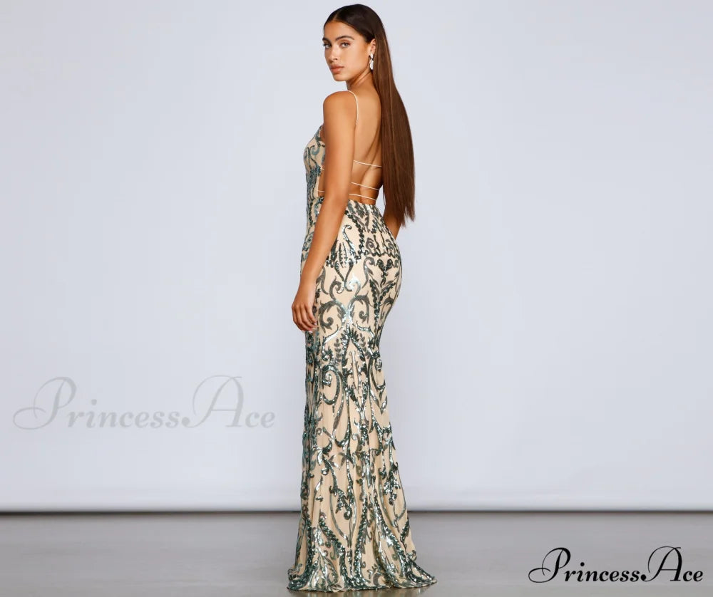 Luana Formal Open Charming Back Sequin Dress NUDE / 3