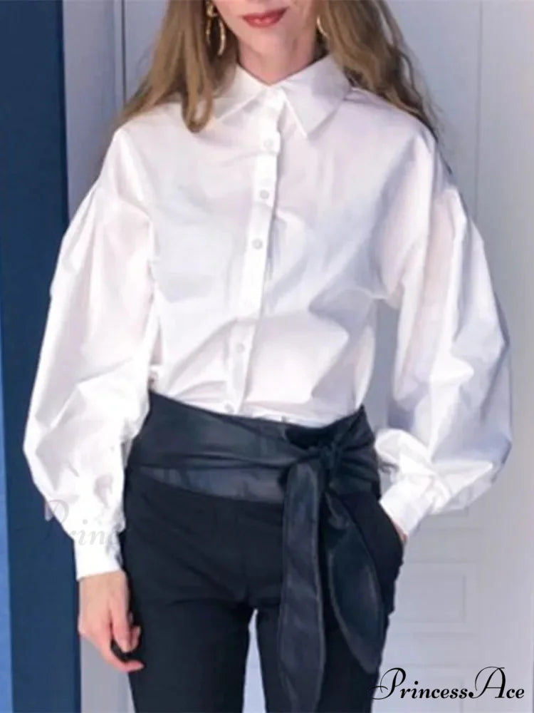 Luminous Sleeve Button Neck Blouse White / S blouse-250223