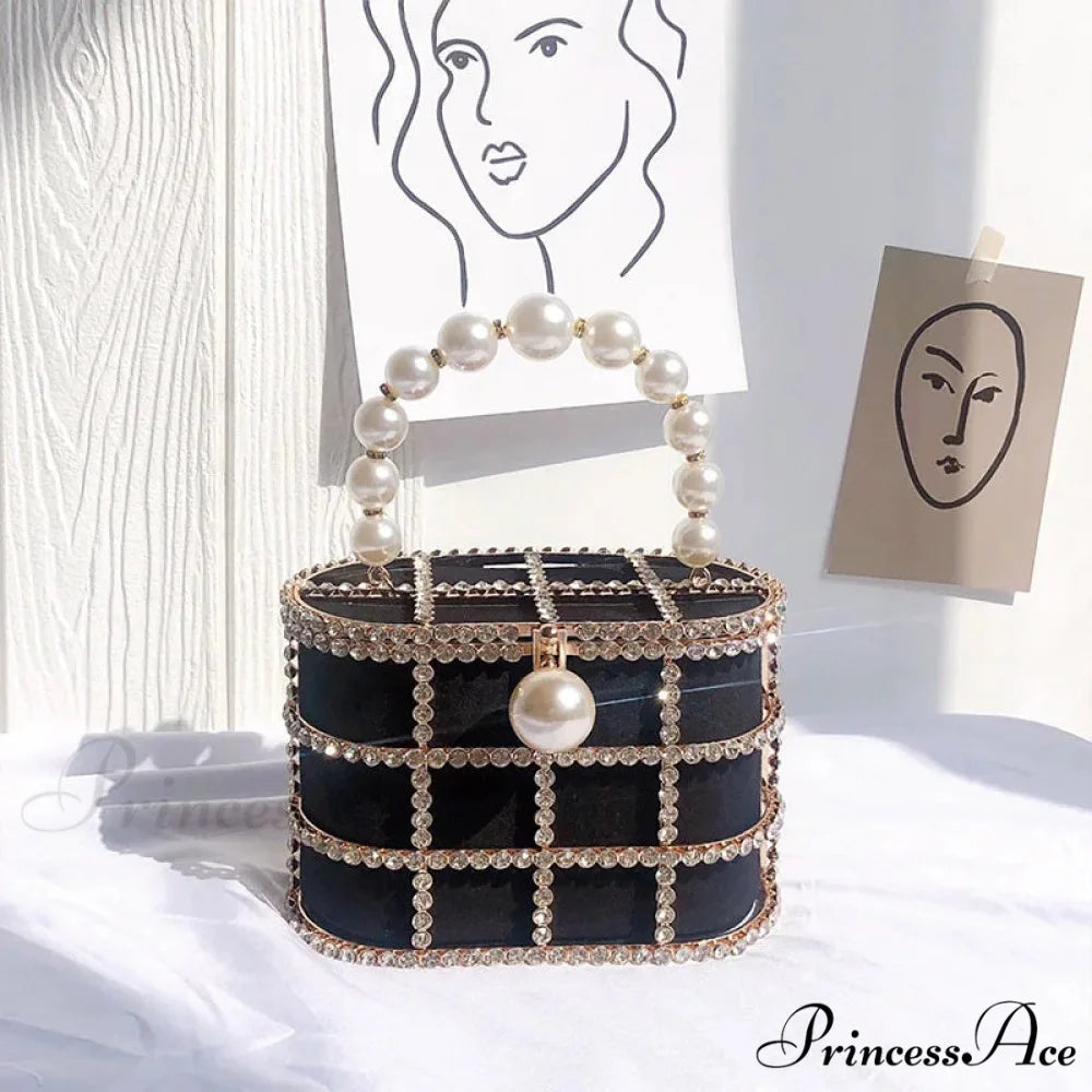Luxurious Pearls Beaded Wedding Party Evening Bag BLACK / Mini(Max Length<20cm) clutchbag-250126