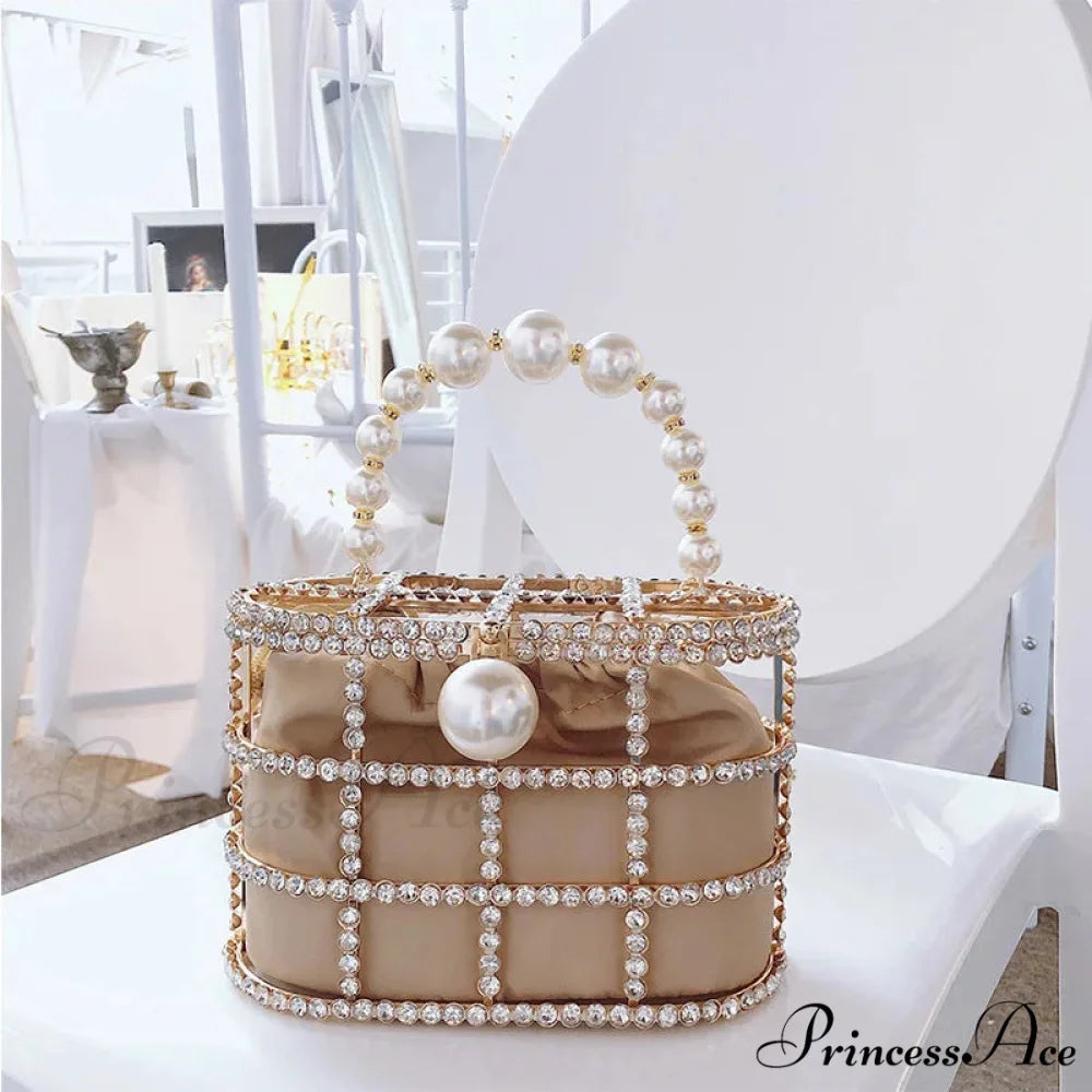 Luxurious Pearls Beaded Wedding Party Evening Bag BROWN / Mini(Max Length<20cm) clutchbag-250126