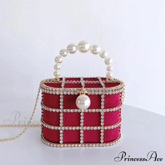 Luxurious Pearls Beaded Wedding Party Evening Bag RED / Mini(Max Length<20cm) clutchbag-250126