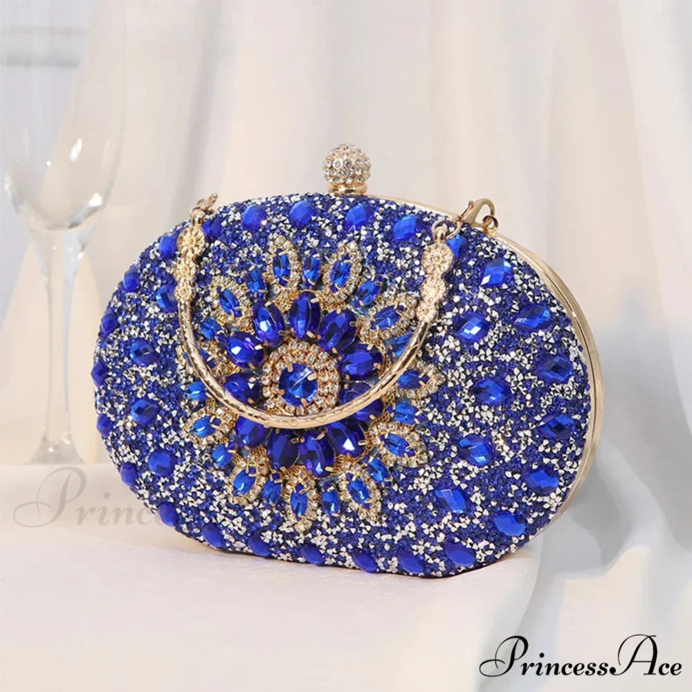 Luxurious Sparkling Crystal Clutch Evening Wedding Party Purse Blue clutchbag-250126