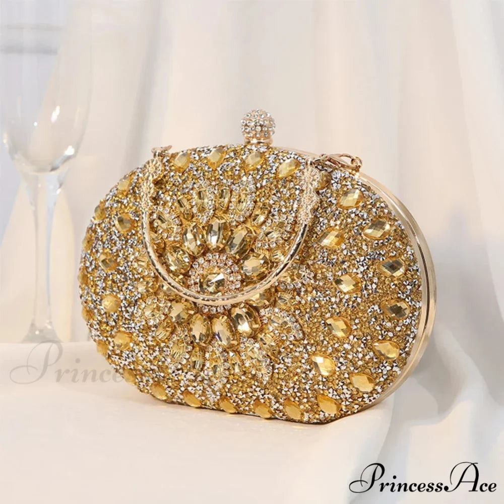 Luxurious Sparkling Crystal Clutch Evening Wedding Party Purse Gold clutchbag-250126