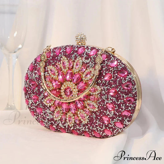 Luxurious Sparkling Crystal Clutch Evening Wedding Party Purse Rose Red clutchbag-250126