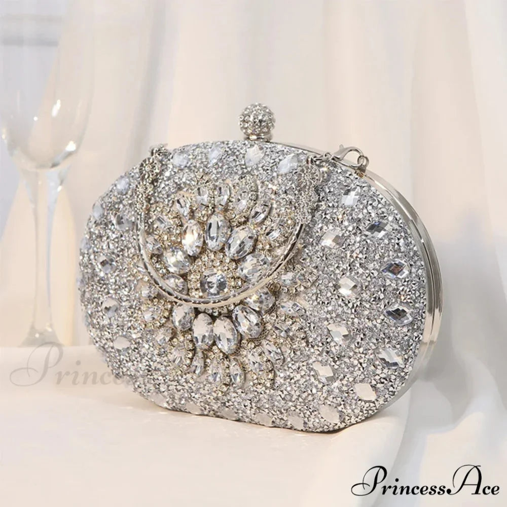 Luxurious Sparkling Crystal Clutch Evening Wedding Party Purse Silver clutchbag-250126