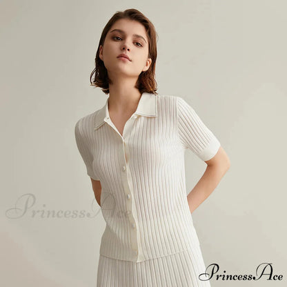 Luxury Cozy Merino Wool Stylish Elegant Soft Warm Polo Sweater White / S