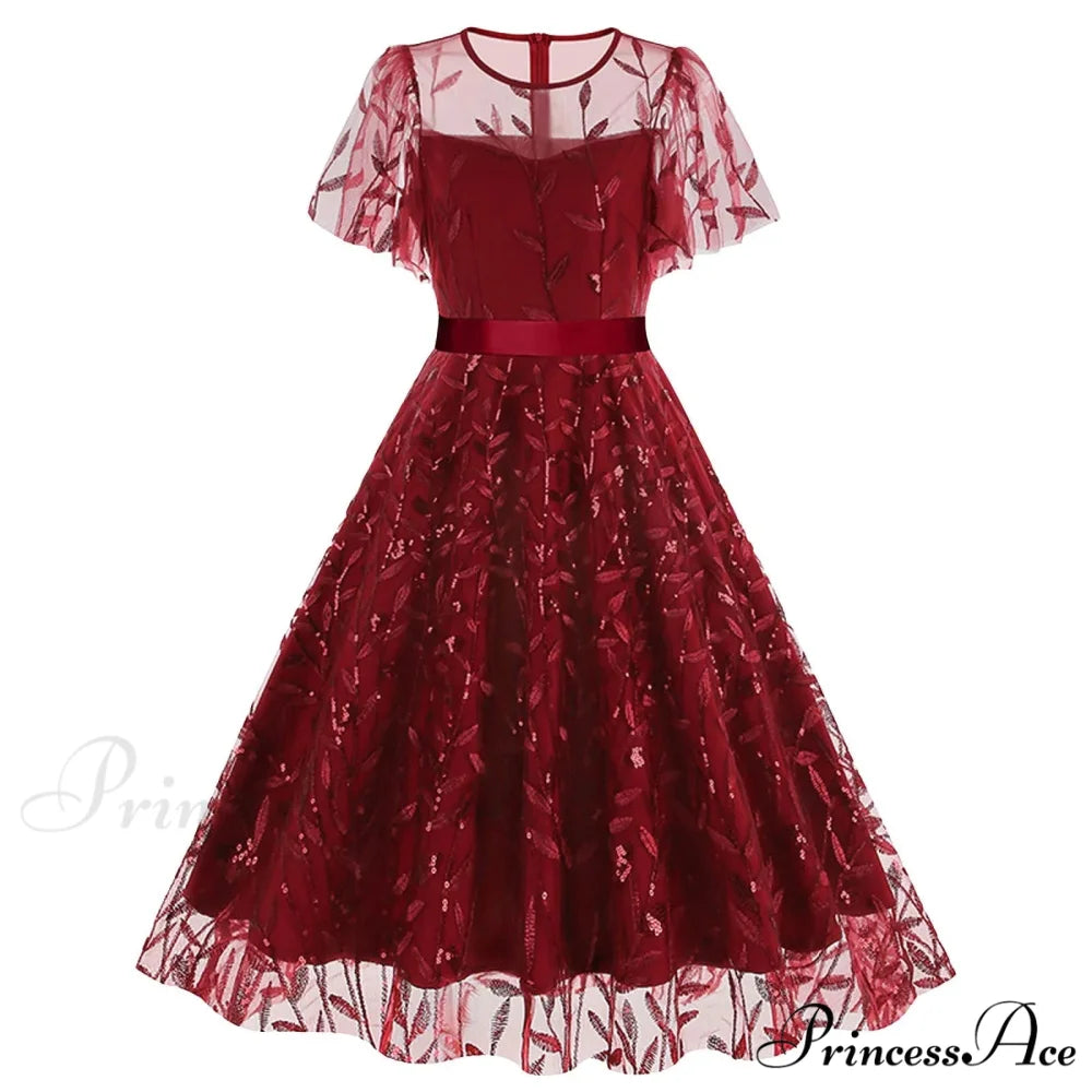 Luxury Deep V-Neck High-Waisted Lace-Up Formal Cocktail Evening Dress Red / S