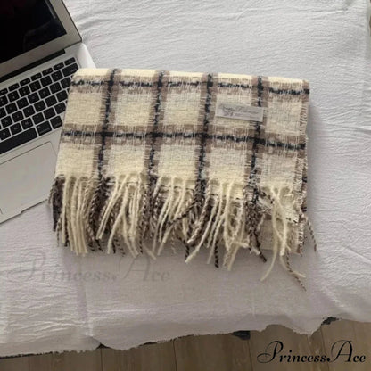 Luxury Plaid Cashmere Long Bandana Pashmina Scarf for Women APRICOT 2