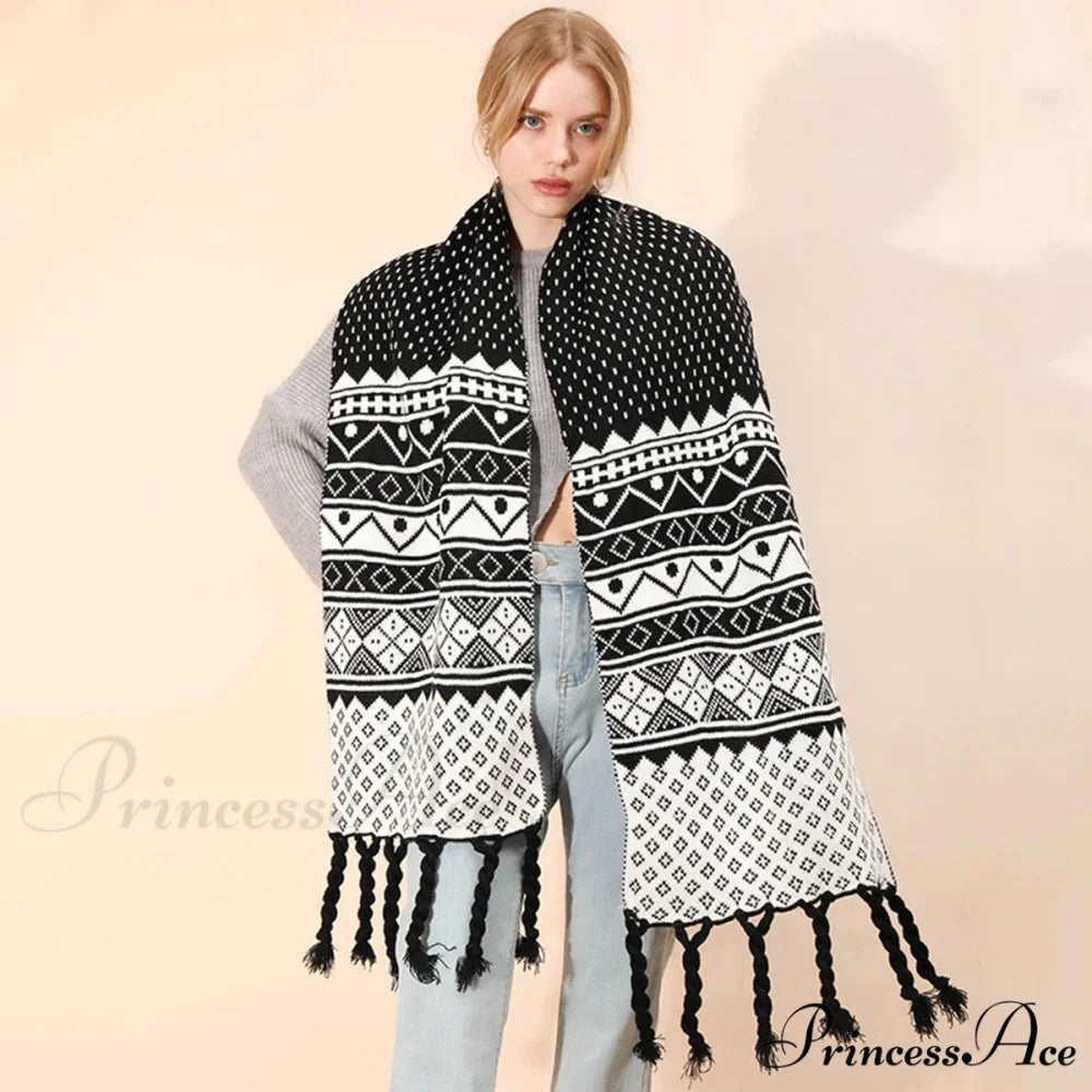 Luxury Plaid Cashmere Long Bandana Pashmina Scarf for Women BLACK
