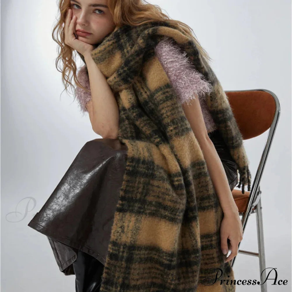 Luxury Plaid Cashmere Long Bandana Pashmina Scarf for Women CAMLE