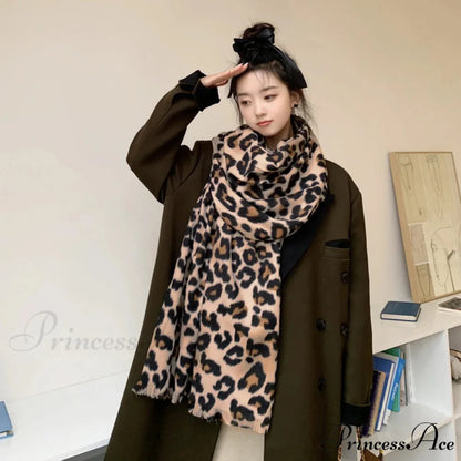 Luxury Plaid Cashmere Long Bandana Pashmina Scarf for Women LEOPARD