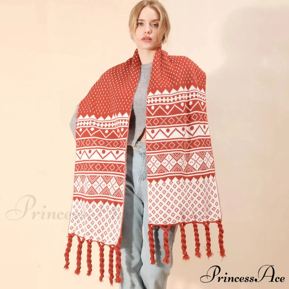 Luxury Plaid Cashmere Long Bandana Pashmina Scarf for Women PINK 2