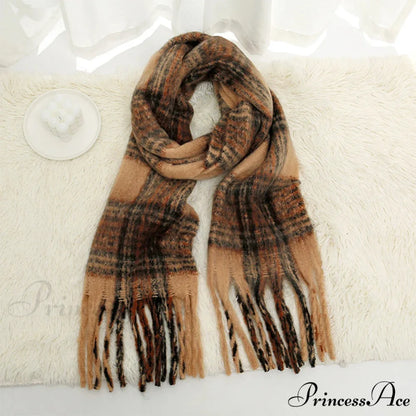 Luxury Plaid Cashmere Long Bandana Pashmina Scarf for Women YELLOW