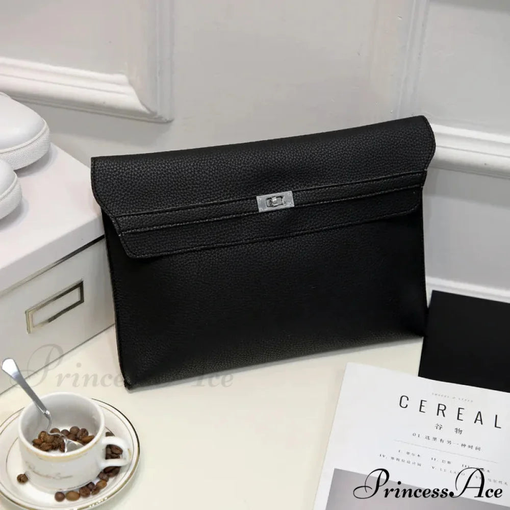 Lychee Design PU Leather Envelope Clutch big black wristlet-250126