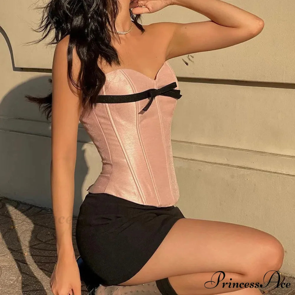 Magenta Ribbon Sheath Crop Top croptop-250223