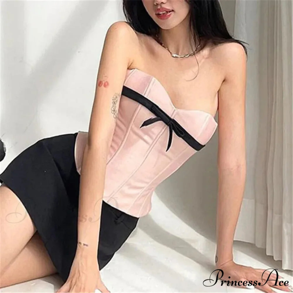 Magenta Ribbon Sheath Crop Top croptop-250223