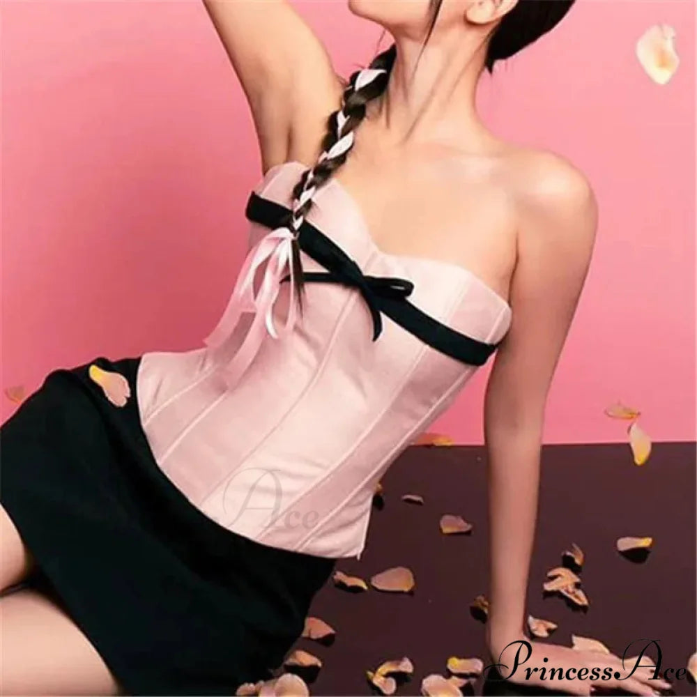 Magenta Ribbon Sheath Crop Top croptop-250223