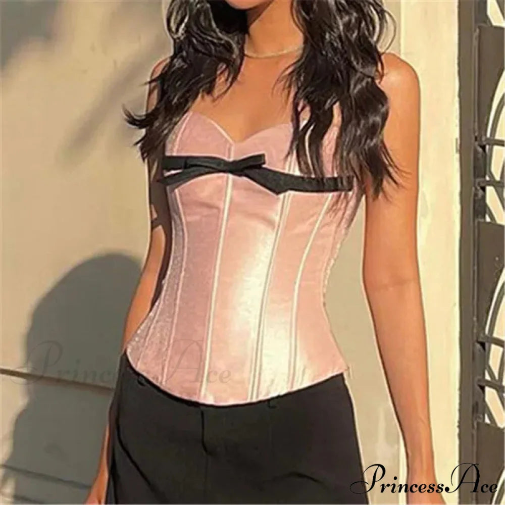 Magenta Ribbon Sheath Crop Top Pink / S croptop-250223