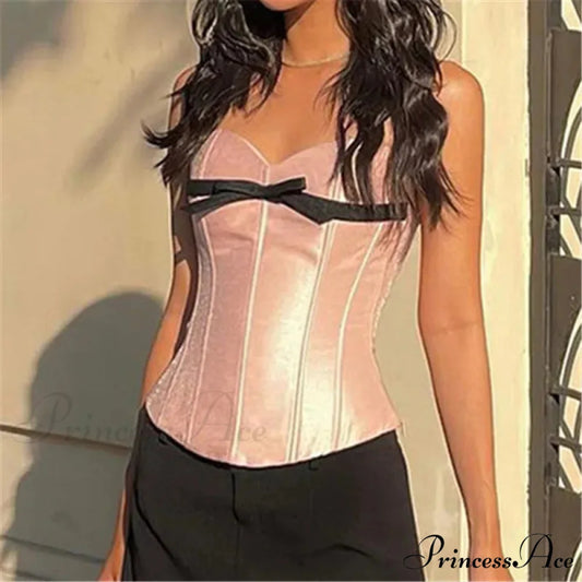 Magenta Ribbon Sheath Crop Top Pink / S croptop-250223