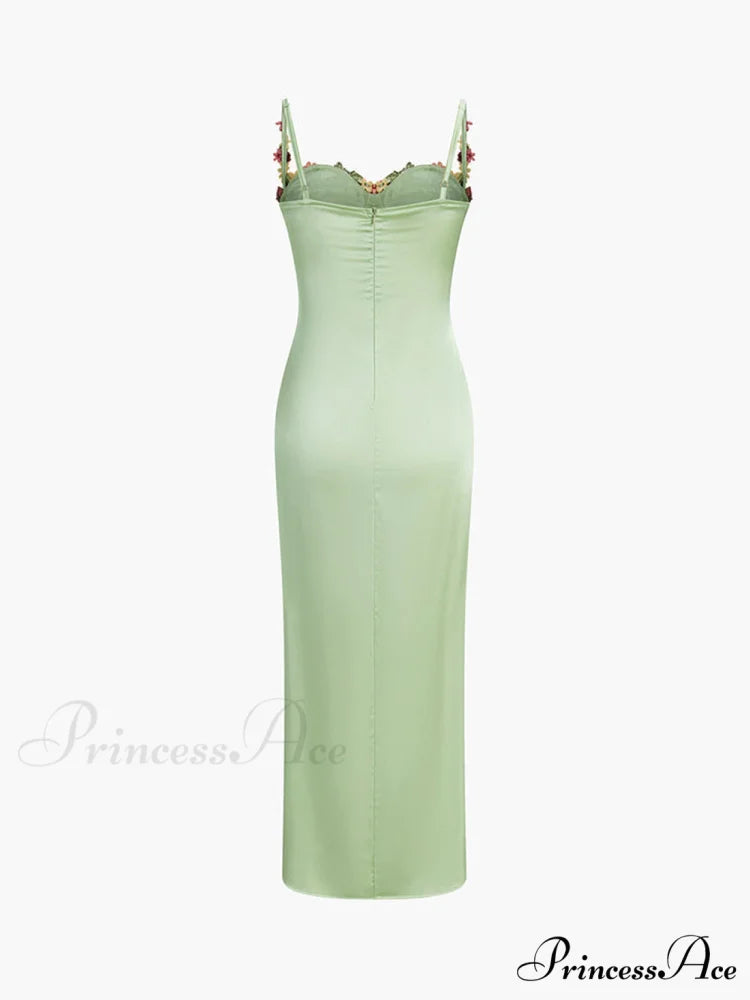 Magnetic Forces Flower Charming Embroidery Maxi Dress Black