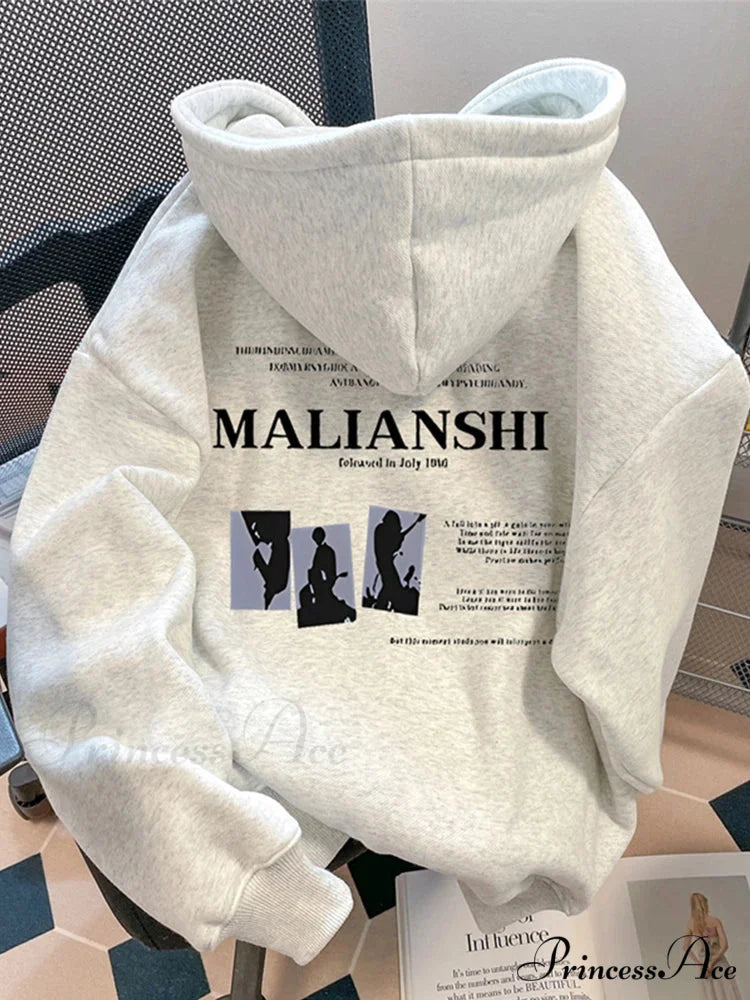 Main Street Correspondence Print Urban Music Hoodie GRAY / M(40-50KG) hoodies-241228