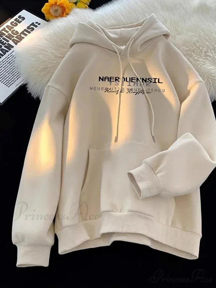 Main Street Correspondence Printed Hoodie apricot / M(40-45KG) hoodies-241228