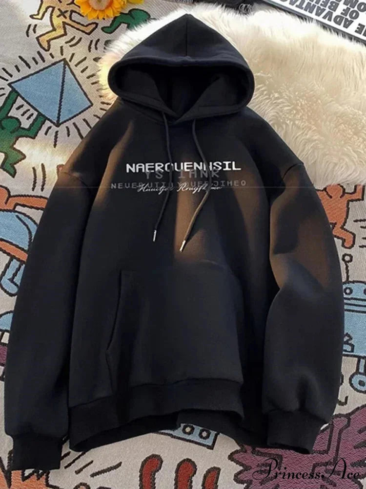 Main Street Correspondence Printed Hoodie Black / M(40-45KG) hoodies-241228
