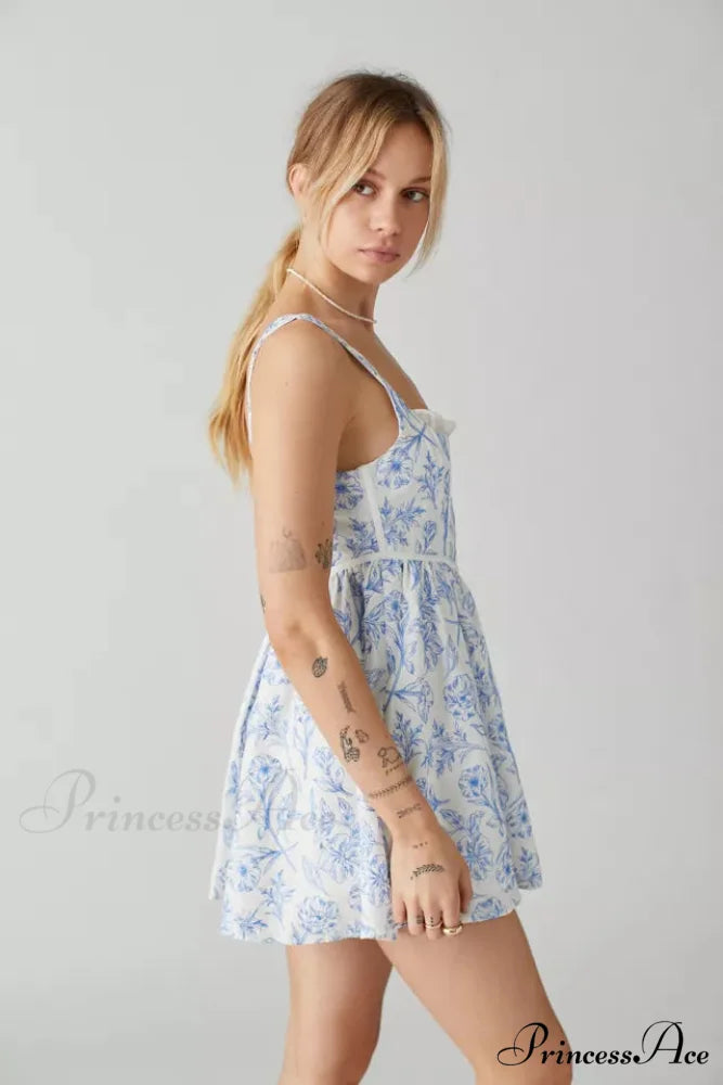 Maisie Linen Stylish Floral Mini Dress 8 Days / 6 / S / Blue