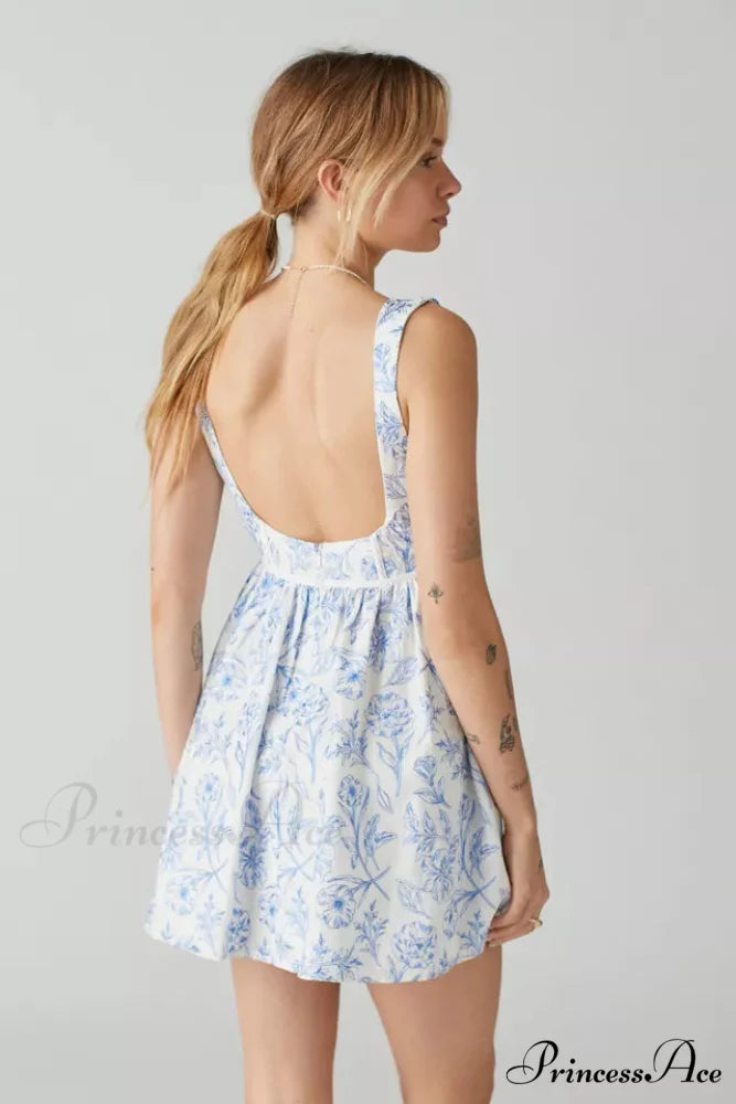 Maisie Linen Stylish Floral Mini Dress 8 Days / 8 / M / Blue