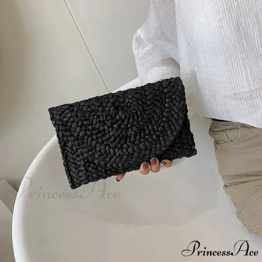 Maize Sheath Interlace Straw Pouch Wristlet black wristlet-250126