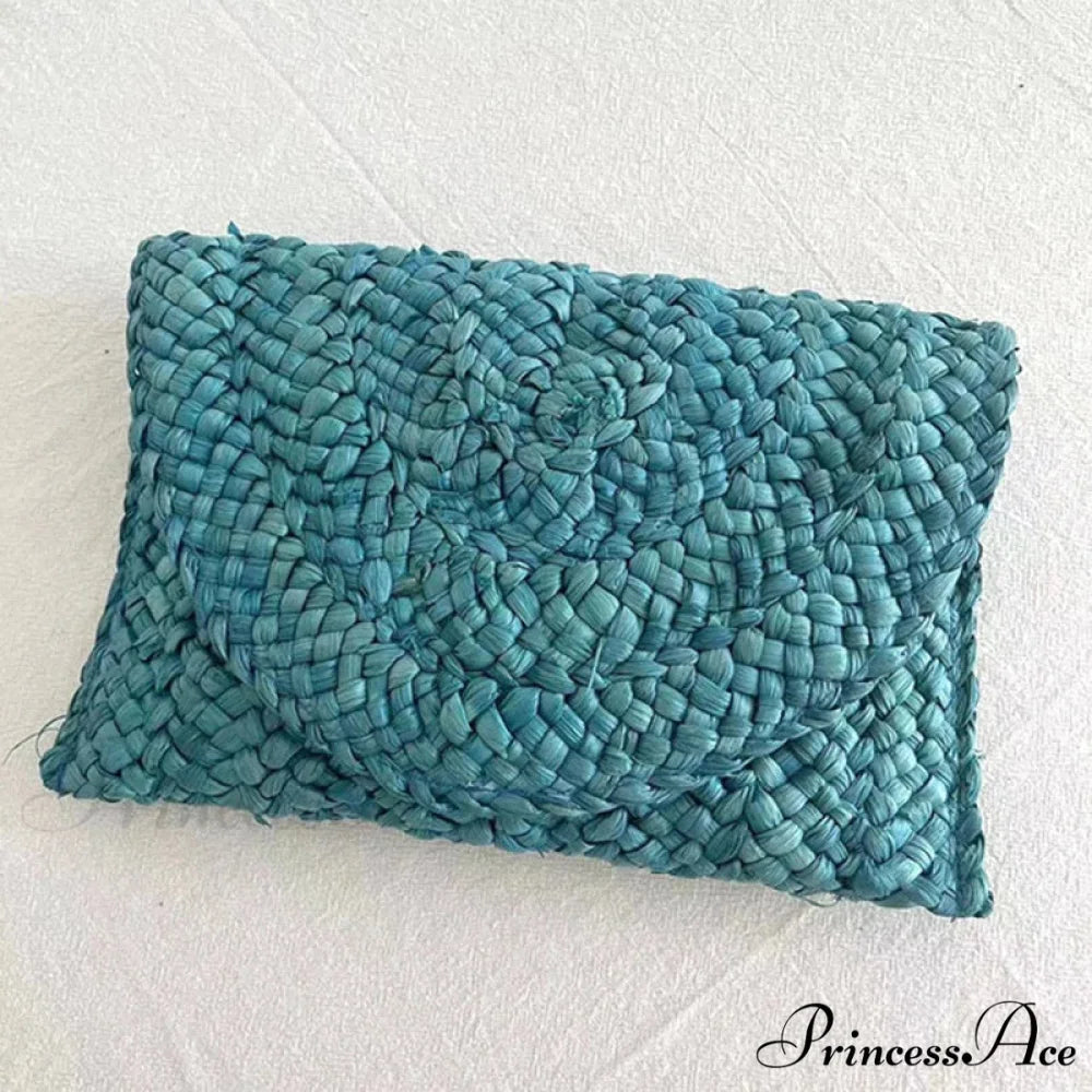 Maize Sheath Interlace Straw Pouch Wristlet blue wristlet-250126