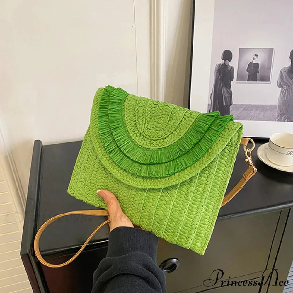 Maize Sheath Interlace Straw Pouch Wristlet green3 wristlet-250126