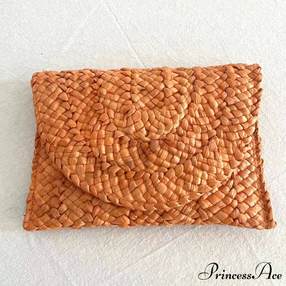 Maize Sheath Interlace Straw Pouch Wristlet orange wristlet-250126