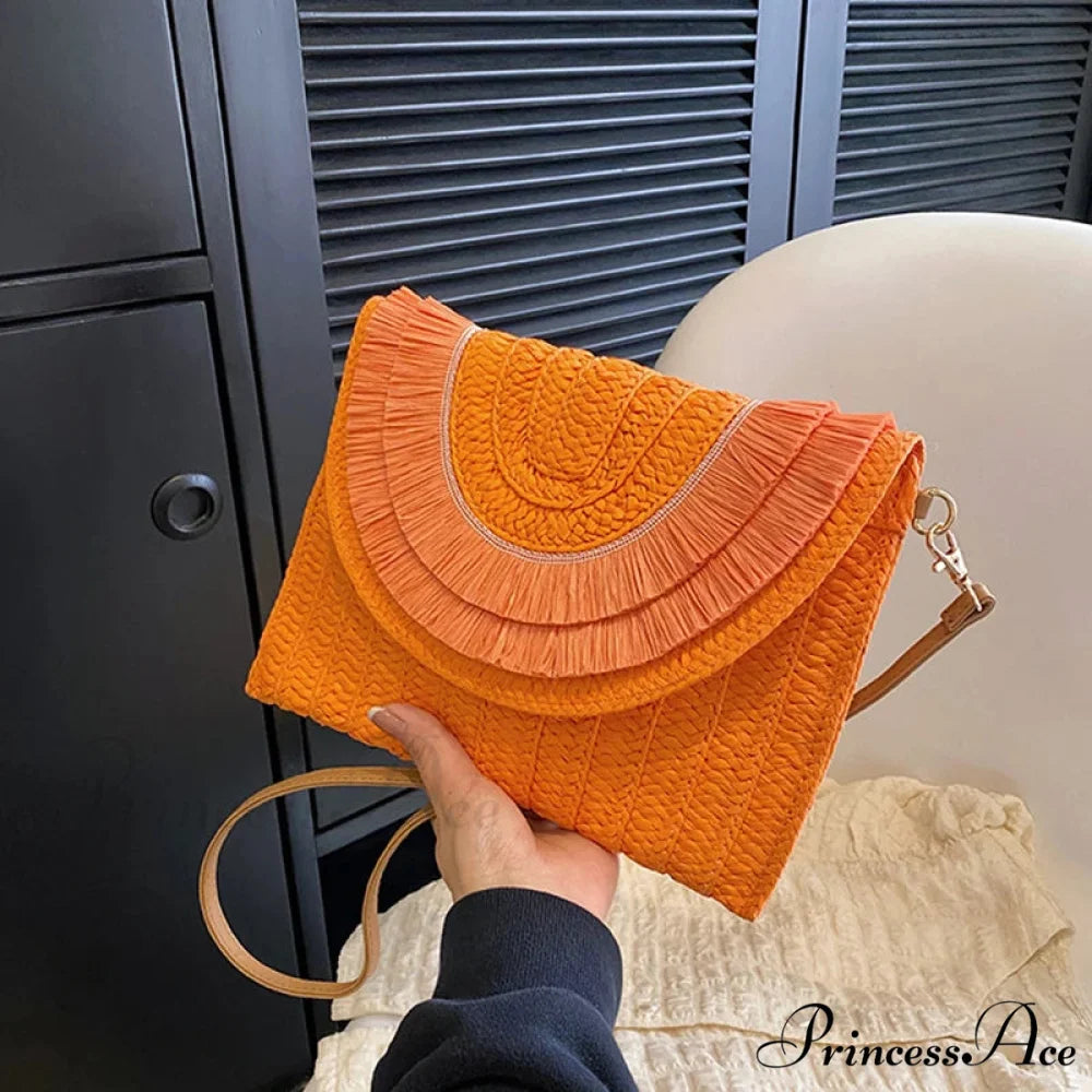 Maize Sheath Interlace Straw Pouch Wristlet orange2 wristlet-250126