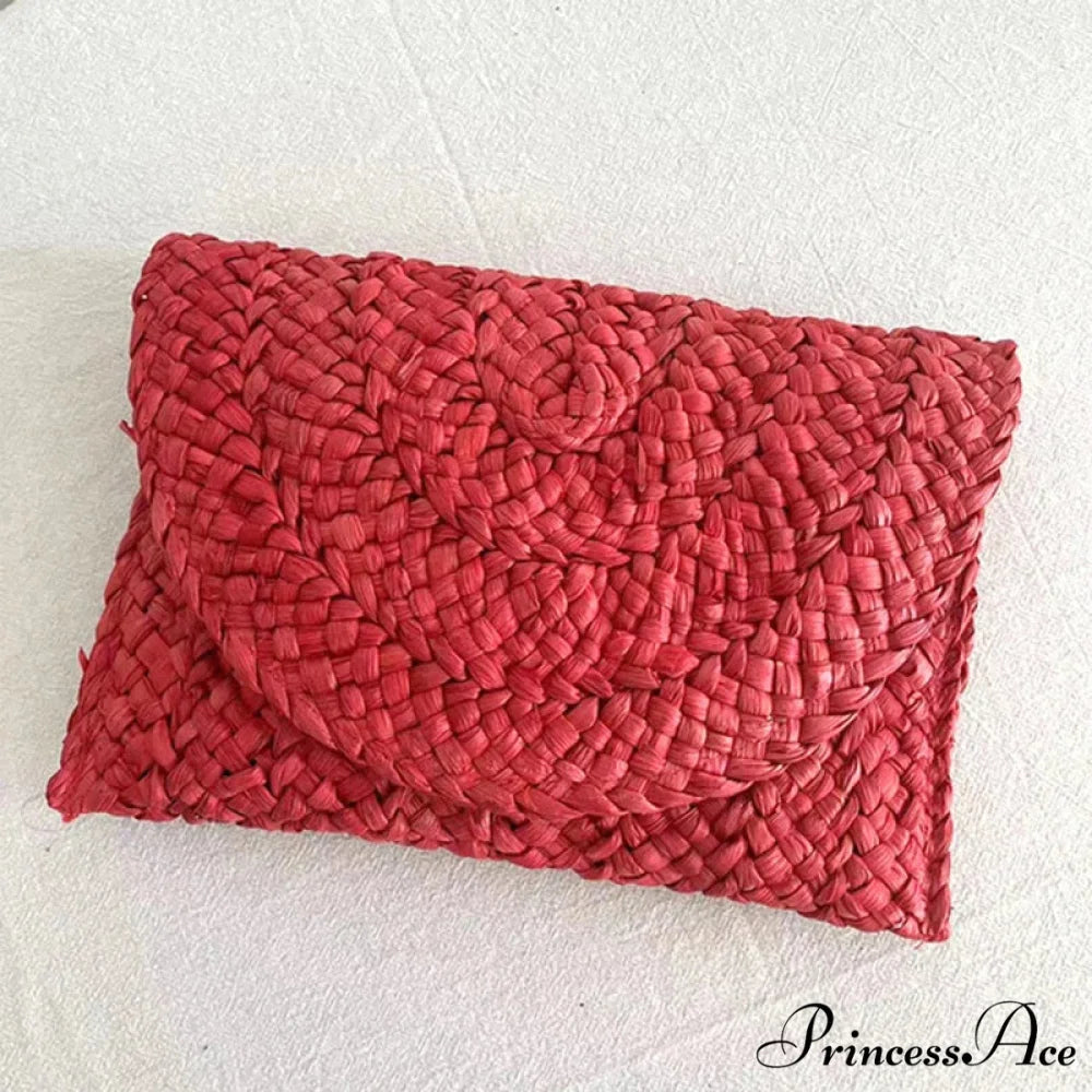 Maize Sheath Interlace Straw Pouch Wristlet red wristlet-250126