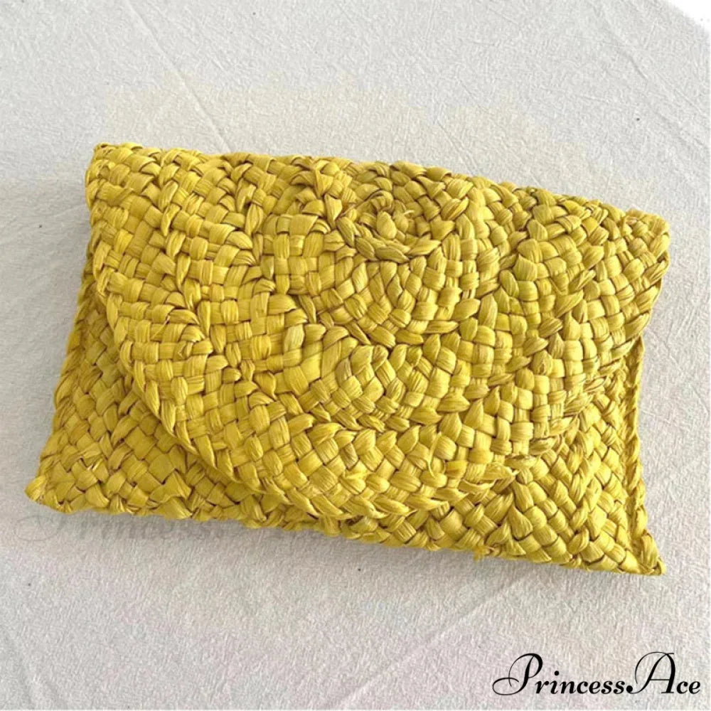 Maize Sheath Interlace Straw Pouch Wristlet yellow1 wristlet-250126